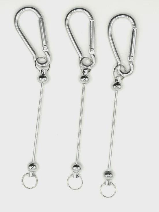 DIY beadable bar keychain with carabiner clip and detachable loop ring