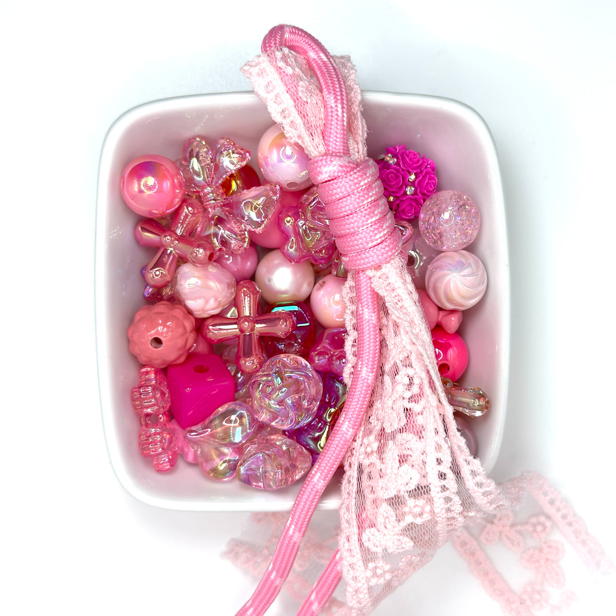 XOXO Sweetheart Bead Mix | Pink Valentine Bead Soup | with optional Lace Paracord | Keychains, Bracelets, Pens