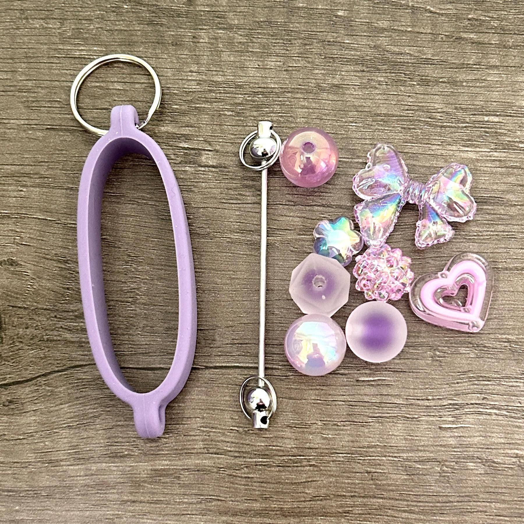 DIY Water Bottle Charm Keychain Kit Lavender Dreams Beads & Silicone Band Hydration Reminder