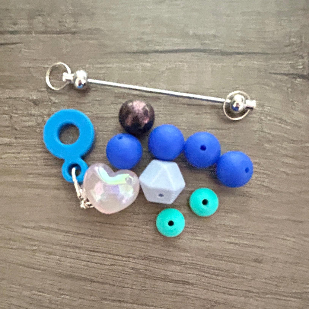 DIY Kit Blue silicone straw adapter for beaded cup decorations acrylic heart focal