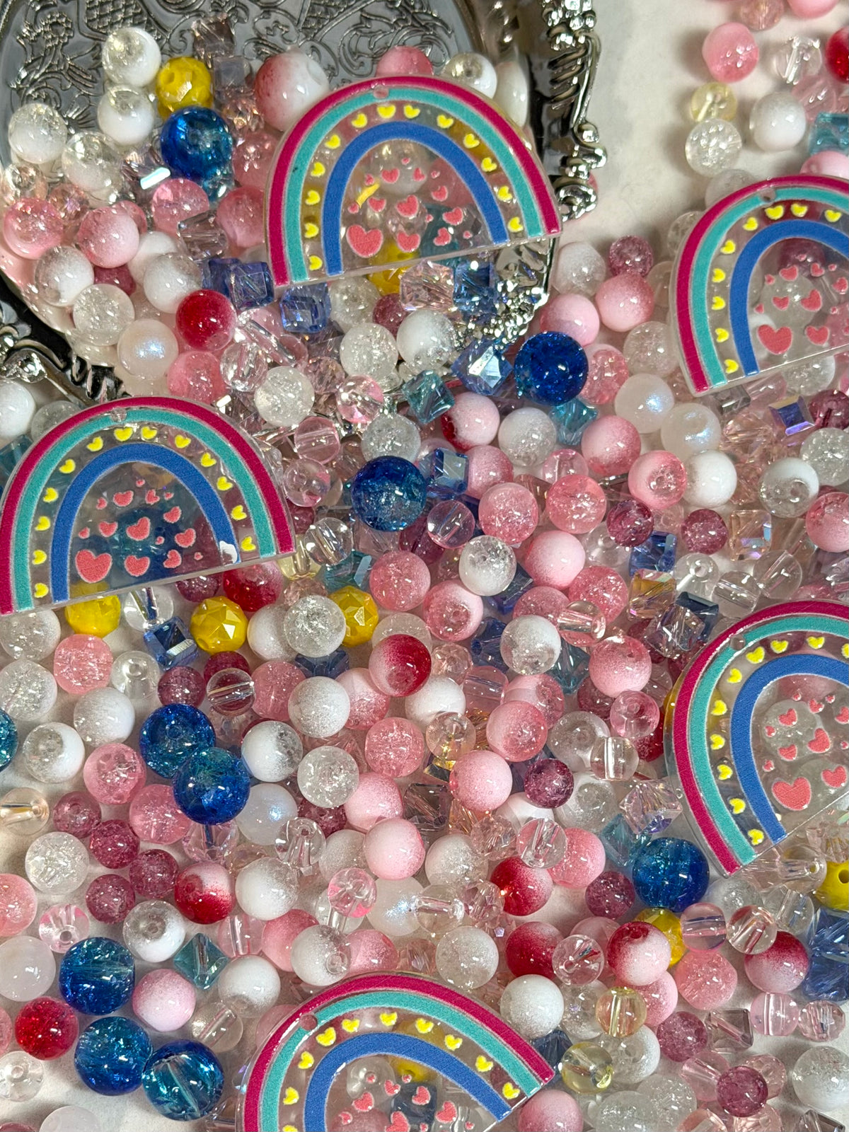 Heart of the rainbow glass K9 crystals beads with rainbow acrylic charms