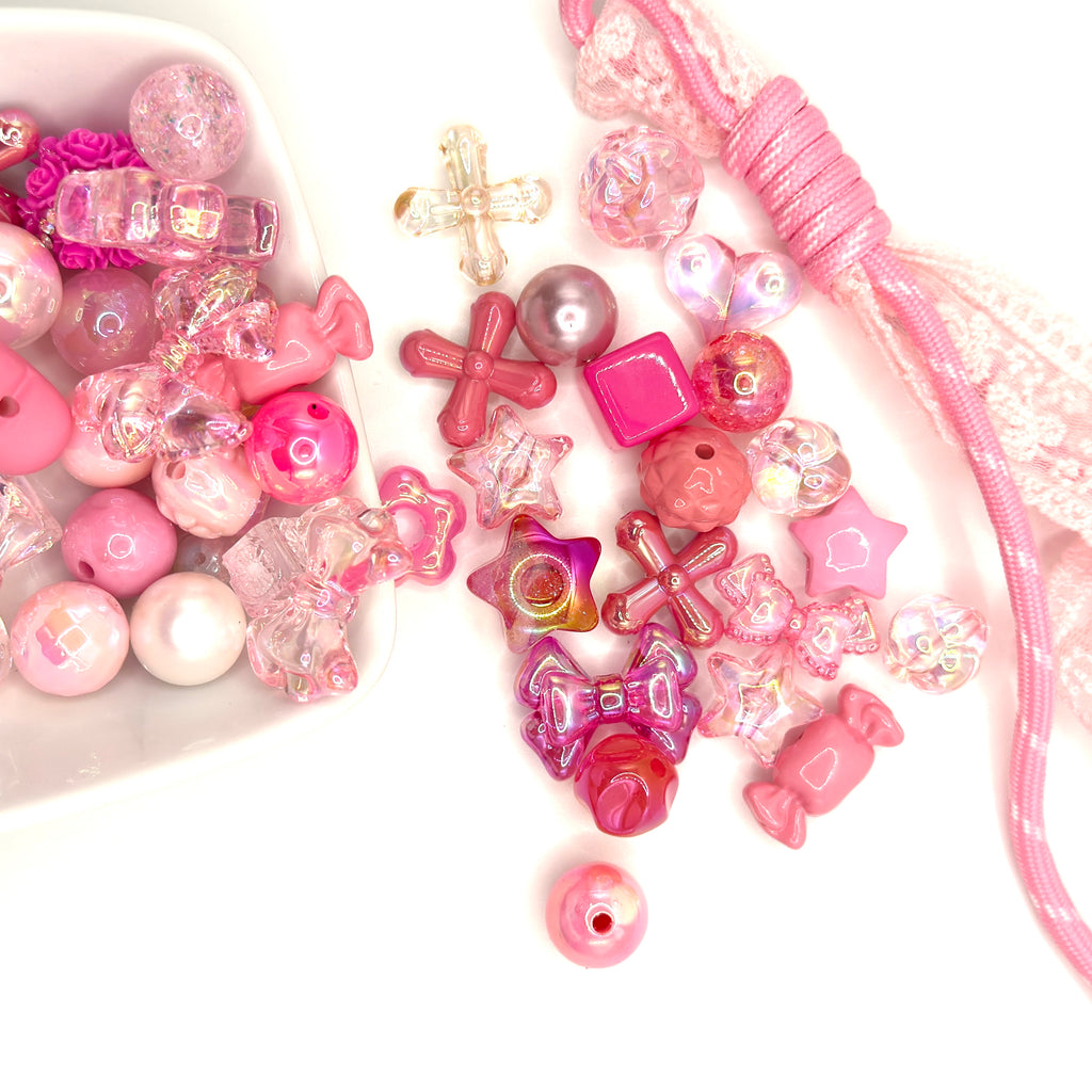 XOXO Sweetheart Bead Mix | Pink Valentine Bead Soup | with optional Lace Paracord | Keychains, Bracelets, Pens