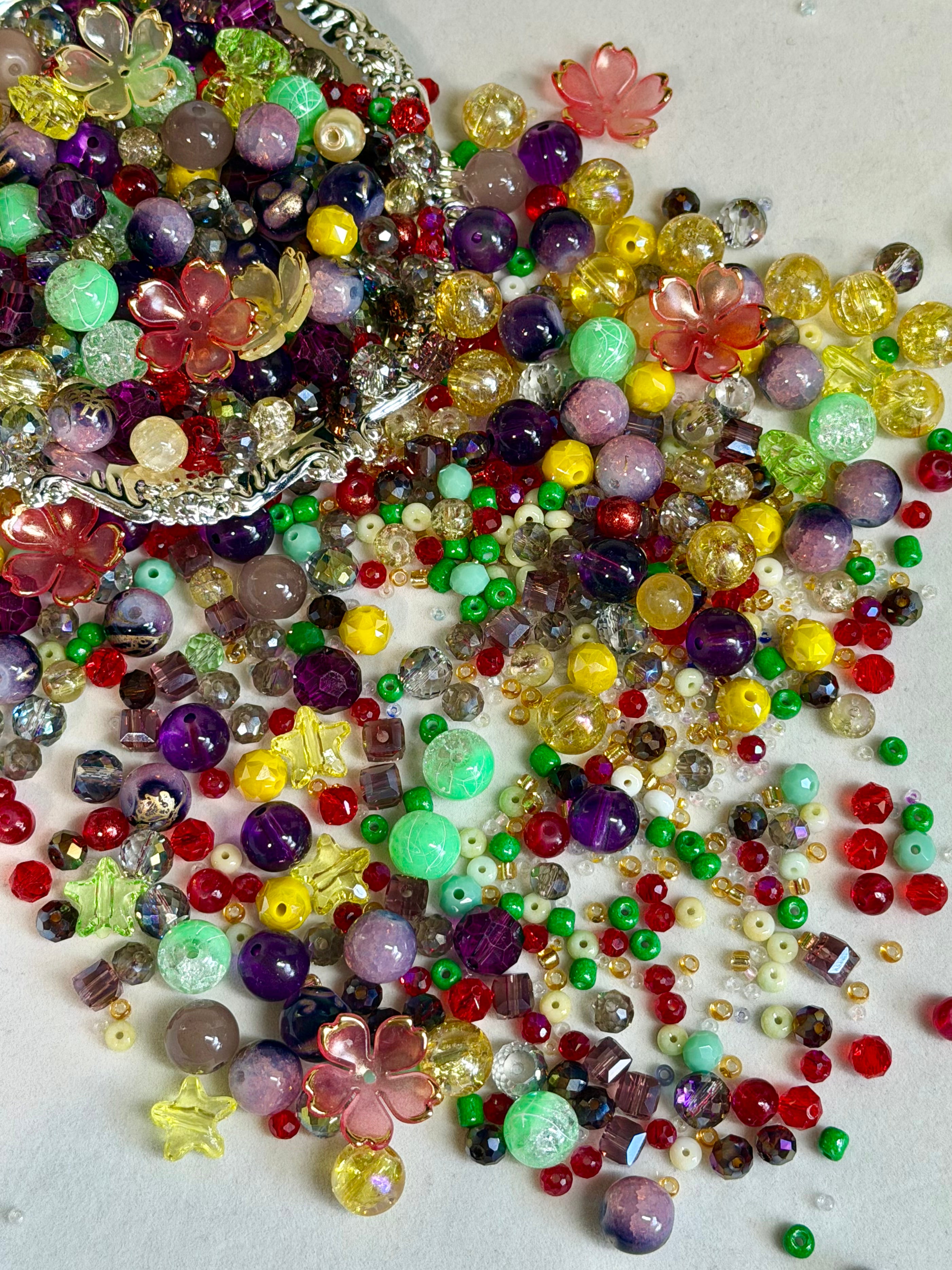 Rainbow Sparkle Garden bead mix Glass and K9 crystals ( Bead soup mix)