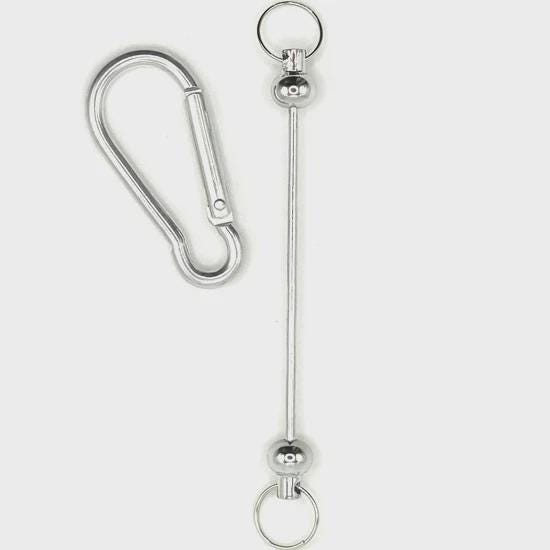 DIY beadable bar keychain with carabiner clip and detachable loop ring