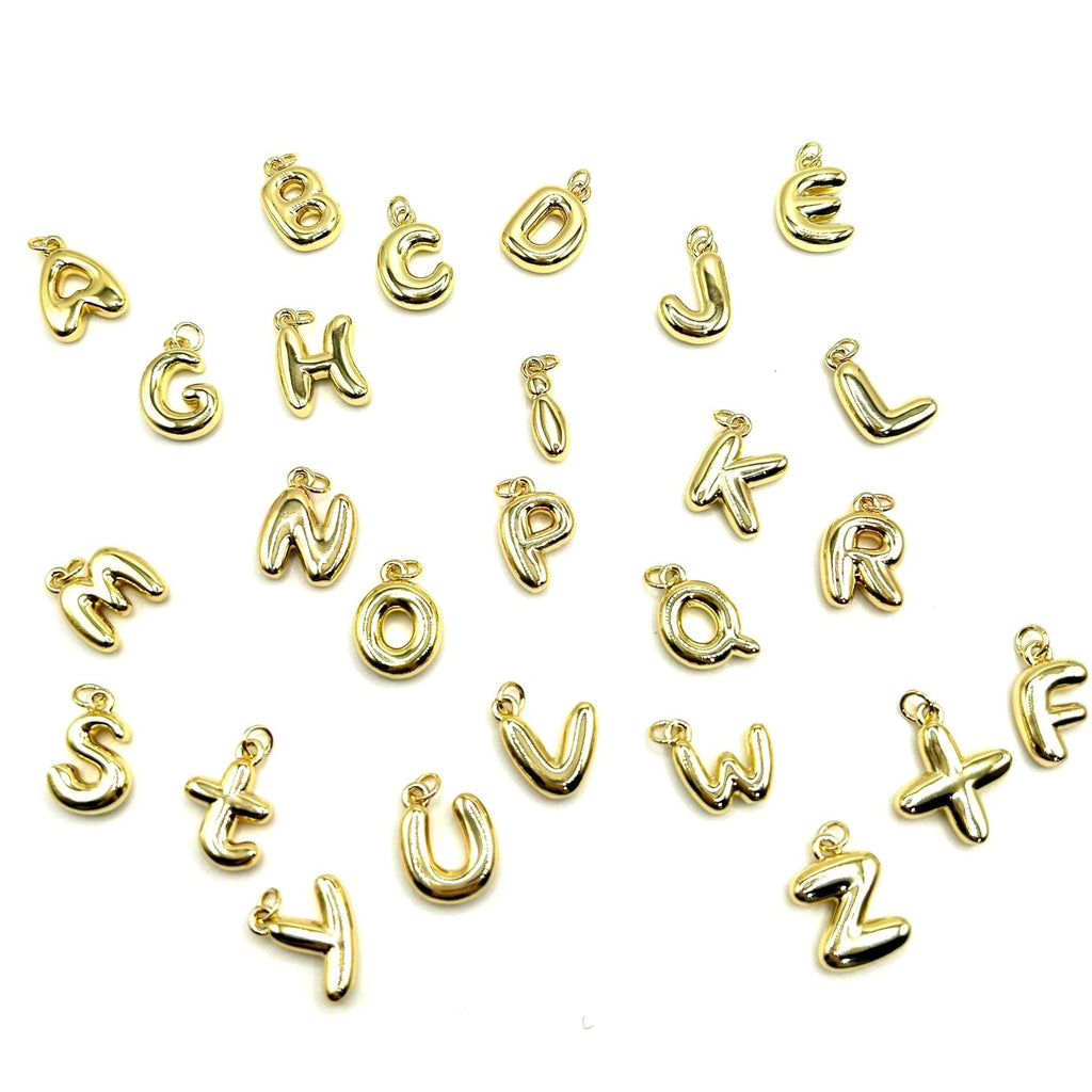 18K Gold Plated Bubble Alphabet Charms - Letter Pendants for Jewelry Making, Personalized Initial Charms